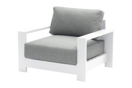 Witte Lounge-tuinstoel London met armleuning, stof: donkergrijs, 1010 x 840 x 670 mm, bekleding met waterdichte TPU-coating, weerbestendig