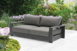 3-zits tuinset London van aluminium, kleur: antraciet, stof: donkergrijs, 2150 x 840 x 670 mm, met armleuningen, 220 mm vulling met TPU-coating