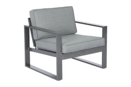 Tuinstoel Madrid met armleuningen - Kleur: grijs aluminium, kleur bekleding: lichtgrijs, 780 x 850 x 700 mm, royale zithoogte, gepoedercoat aluminium