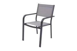 Stapelbare tuinstoel Phoenix van gepoedercoat aluminium - kleur: antraciet, bekleding: donkergrijs, 605 x 565 x 850 mm, met armleuning