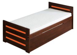 kinderbed Milo 33 incl. 2e slaapplaats en lattenbodem, kleur: walnoten kleur / oranje, deels massief - 90 x 200 cm (B x L) (onderschuifbed)