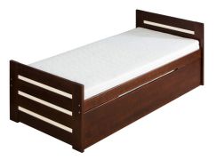 kinderbed / tienerbed Milo 33 incl. 2e slaapplaats en lattenbodem, kleur: walnoten kleur / crème, deels massief - 90 x 200 cm (B x L) (onderschuifbed)