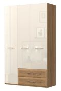 Drehtürenschrank / Kleiderschrank Gataivai 36, Farbe: Beige Hochglanz / Walnuss - Abmessungen 224 x 137 x 56 cm (H x B x T)