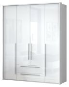 Drehtürenschrank / Kleiderschrank mit Rahmen Siumu 29, Farbe: Weiß / Weiß Hochglanz - 226 x 187 x 60 cm (H x B x T)