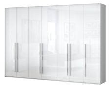 draaideurkast / kledingkast Siumu 26 , kleur: Wit / Wit hoogglans - 224 x 317 x 56 cm (H x B x D)