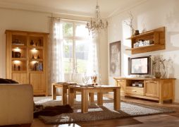 Stijlvolle woonkamer complete set A Floresta, 5-delig, met geborsteld oppervlak, natuur-eiken semi massief, geolied/gewax, met een levendige nerfstructuur