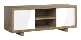 TV-onderkast Brisen 03, kleur: bruin / hoogglans wit - 59 x 134 x 40 cm (H x B x D)
