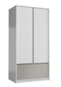 Kledingkast / multifunctionele kast met twee deuren Alwiru 04, ABS-randafwerking, grenen wit / grijs, 197 x 90 x 53 cm, 1 kledingstang, 1 lade