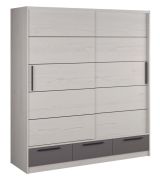 schuifdeurkast / kledingkast Sidonia 08, kleur: wit eiken / antraciet - afmetingen: 220 x 149 x 62 cm (H x B x D)