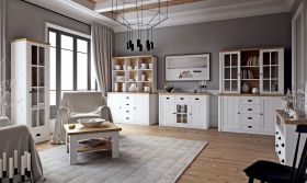 Complete woonkamerset - Set A Segnas, 8-delig, kleur: wit grenen / bruin eiken