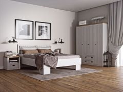 Slaapkamer compleet - Set C Segnas, 4-delig, kleur: wit grenen / bruin eiken