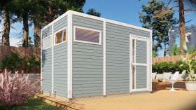 Moderne tuinberging / schuur Basel 03 incl. vloer, lichtgrijs gelakt - 19 mm element tuinhuisje, bruikbare oppervlakte: 7,70 m², plat dak