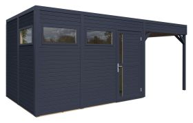 Tuinhuis / berging incl. vloer en aanbouw dak, tuinhuisje in antraciet, prefab elementen berging, grondoppervlakte: 13.08 m², plat dak