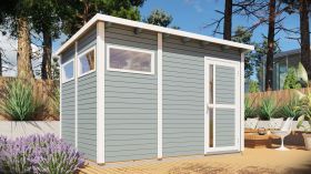 Tuinhuis / berging Kiel 03 incl. vloer, lichtgrijs gelakt - 19 mm modulair tuinhuisje, bruikbare oppervlakte: 7,70 m², plat dak