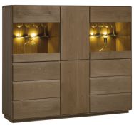 Vitrine kast Fazenda 18, kleur: donkerbruin, semi massief eiken – 135 x 157 x 41 cm (H x B x D)