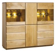 Vitrine kast Fazenda 18, kleur: onbehandeld, semi massief eiken – 135 x 157 x 41 cm (H x B x D)