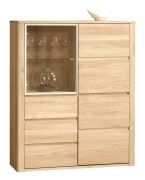 Vitrinekast Jussara 10, kleur: lichtbruin, gedeeltelijk massief eiken - 150 x 124 x 42 cm (H x B x D)