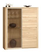 Vitrine kast Jussara 11, kleur: lichtbruin, semi massief eiken – 150 x 124 x 42 cm (H x B x D)