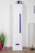 Kinderzimmer - Schrank Walter 04, Farbe: Weiß Hochglanz / Lila - 191 x 40 x 40 cm (H x B x T)