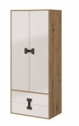Jeugdkamer - draaideurkast / kledingkast Garian 01, kleur: eiken / wit / grijs - afmetingen: 191 x 80 x 50 cm (H x B x D)