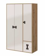 Jeugdkamer - draaideurkast / kledingkast Garian 04, kleur: eiken / wit / grijs - afmetingen: 191 x 120 x 50 cm (H x B x D)