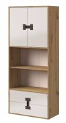 Jeugdkamer - kast Garian 05, kleur: eiken / wit / grijs, afmetingen: 191 x 80 x 40 cm (H x B x D)