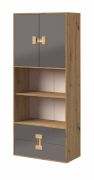 Jeugdkamer - kast Garian 05, kleur: eiken / grijs, afmetingen: 191 x 80 x 40 cm (H x B x D)