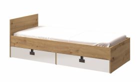 Tienerbed / jeugdbed Garian 14 incl. lattenbodem, kleur: eiken / wit / grijs - matras maat: 90 x 200 cm (B x L)