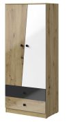 Draaideurkast / kledingkast Sirte 01, kleur: eiken / wit / zwart hoogglans - afmetingen: 190 x 80 x 50 cm (H x B x D)