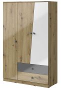 Draaideurkast / kleerkast Sirte 03, kleur: eiken / wit / grijs hoogglans - afmetingen: 190 x 120 x 50 cm (H x B x D)