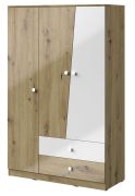 Draaideurkast / kledingkast Sirte 03, kleur: eiken / wit hoogglans - afmetingen: 190 x 120 x 50 cm (H x B x D)