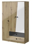Draaideurkast / kleerkast Sirte 03, kleur: eiken / wit / zwart hoogglans - afmetingen: 190 x 120 x 50 cm (H x B x D)