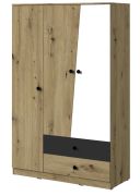 Draaideurkast / kledingkast Sirte 03, kleur: eiken / wit / mat zwart - afmetingen: 190 x 120 x 50 cm (H x B x D)