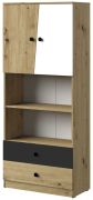 Kast Sirte 04, kleur: eiken / wit / mat zwart - afmetingen: 190 x 80 x 40 cm (H x B x D)