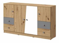 dressoir / ladekast Sirte 06, kleur: eiken / wit / mat grijs - afmetingen: 90 x 160 x 40 cm (H x B x D)
