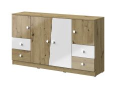Kast /dressoir Sirte 06, kleur: eiken / wit hoogglans - afmetingen: 90 x 160 x 40 cm (H x B x D)