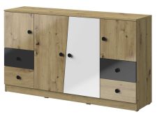 dressoir / kast Sirte 06, kleur: eiken / wit / zwart hoogglans - afmetingen: 90 x 160 x 40 cm (H x B x D)