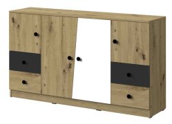 Kast /dressoir Sirte 06, kleur: eiken / wit / mat zwart - Afmetingen: 90 x 160 x 40 cm (H x B x D)