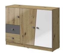 Ladekast Sirte 07, kleur: eiken / wit / grijs hoogglans - Afmetingen: 90 x 120 x 40 cm (H x B x D)