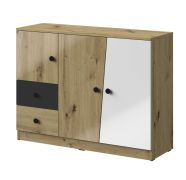 Dressoir / kast Sirte 07, kleur: eiken / wit / zwart hoogglans - afmetingen: 90 x 120 x 40 cm (H x B x D)