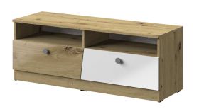 TV-kast Sirte 08, kleur: eiken / wit / grijs hoogglans - afmetingen: 45 x 120 x 40 cm (H x B x D)