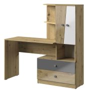 Bureau met kastuitbreiding Sirte 11, kleur: eiken / wit / grijs hoogglans - afmetingen: 153 x 150 x 50 cm (H x B x D)