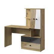 Bureau met kastuitbreiding Sirte 11, kleur: eiken / wit / zwart hoogglans - afmetingen: 153 x 150 x 50 cm (H x B x D)