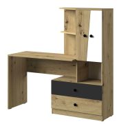 Bureau met kastuitbreiding Sirte 11, kleur: eiken / wit / mat zwart - afmetingen: 153 x 150 x 50 cm (H x B x D)