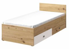 Eenpersoonsbed / logeerbed Sirte 14 incl. lattenbodem, kleur: eiken / wit / mat grijs - afmetingen: 90 x 200 cm (b x l)