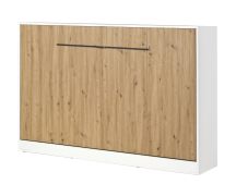 Horizontaal opklapbed | Opklapbed | Wandbed | matrasmaat 120 x 200 cm | Eenpersoonsbed | Kleur: eiken / wit / zwart | incl. lattenbodem | 2 schappen | Nalut 11