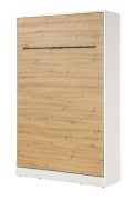 Verticaal opklapbed | Opklapbed | Wandbed | Matrasmaat 120 x 200 cm | Eenpersoonsbed | Kleur: eiken / wit / zwart | incl. lattenbodem | 3 schappen | Nalut 08
