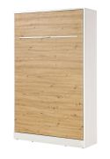 Verticaal opklapbed | Opklapbed | Wandbed | Matrasmaat 120 x 200 cm | Eenpersoonsbed | Kleur: eiken / wit | incl. lattenbodem | 3 opbergvakken | Nalut 08