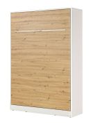 Verticaal opklapbed | Matrasmaat 140 x 200 cm | Opklapbed | Wandbed | Eenpersoonsbed | Kleur: eiken / wit | incl. lattenbodem | 3 schappen | Nalut 09