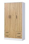 Kledingkast | Draaideurkast | 3-deurs | 120 x 50 x 225 cm | Kleur: eiken / wit / zwart | 3 deuren | 4 lades | 11 vakken | 1 kledingstang | Nalut 01